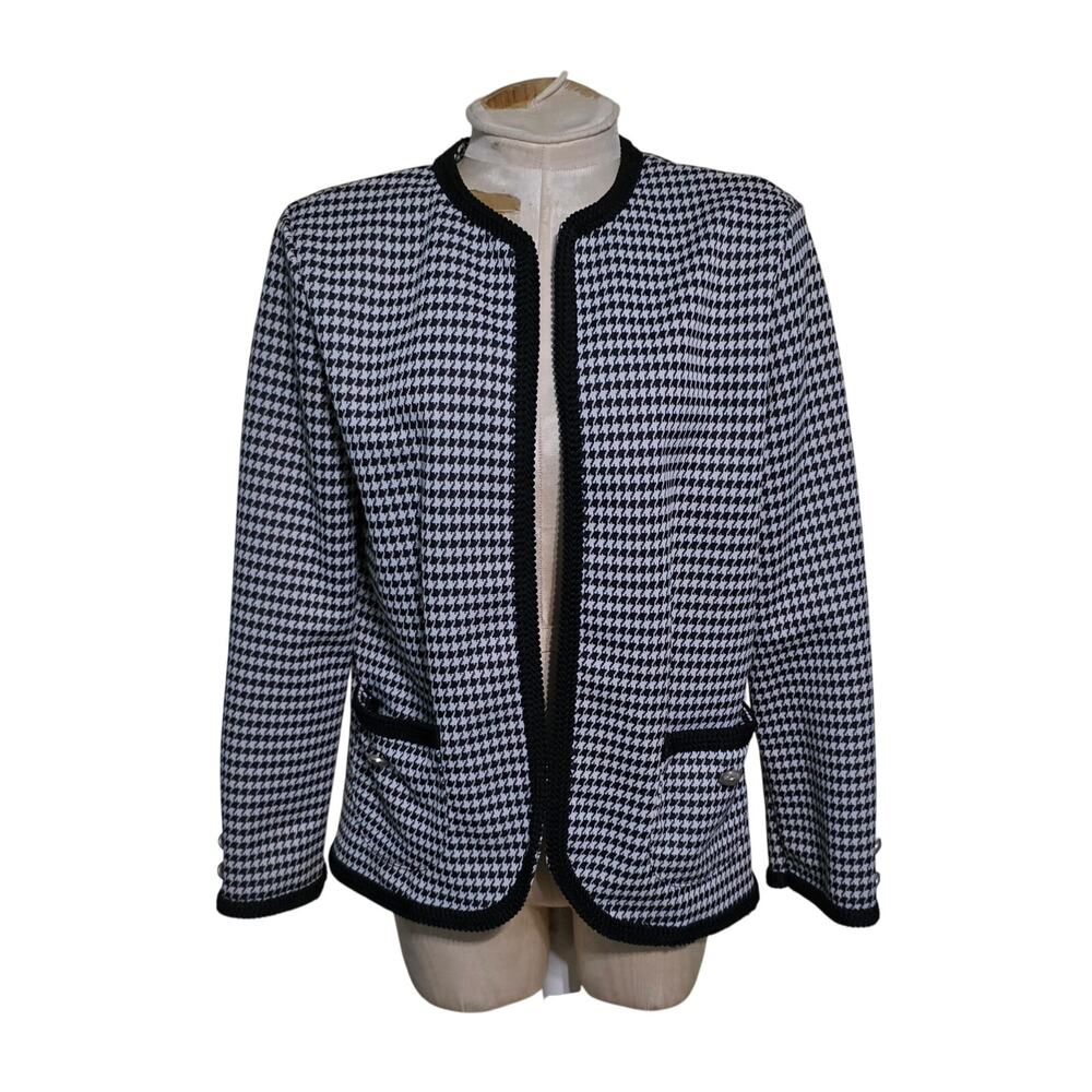 Houndstooth‎ Anthony Richards Black White Vintage Open Blazer size 16 academia